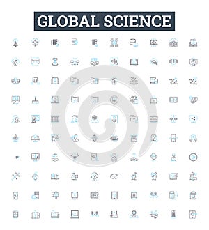 Global science vector line icons set. Global, Science, World, Geoscience, Physics, Chemistry, Biology illustration photo