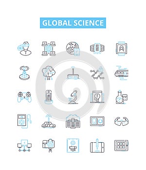 Global science vector line icons set. Global, Science, World, Geoscience, Physics, Chemistry, Biology illustration photo