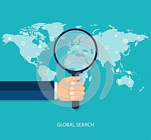 Global search concept, flat style. Vector illustration