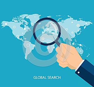 Global search concept in flat style. Vector illustration