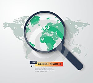 Global search concept in flat style. Vector illustration