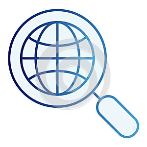 Global search flat icon. Earth and magnifying glass blue icons in trendy flat style. Magnifyer and planet gradient style