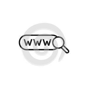 Global search icon in flat style. Website address vector illustration on white isolated background. WWW network business concept