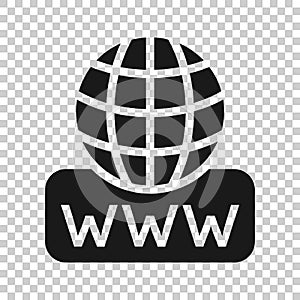 Global search icon in flat style. Website address vector illustration on white isolated background. WWW network business concept