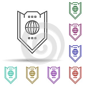Global secure shield multi color icon. Simple thin line, outline vector of security icons for ui and ux, website or mobile