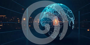 Global Security Protected Earth with Digital Lock Graphic