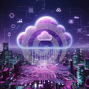 Global service, cloud technology concept. Digital database, web connect and online protection, internet firewall background