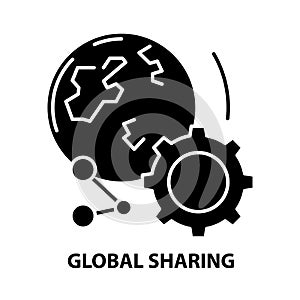 global sharing icon, black vector sign with editable strokes, concept illustration