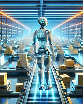 Global Shipping Artificial Intelligence Robotic Packaging Depot Automated Warehouse Industrial Factory AI Generated