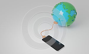 Global with smartphone connection business concept on a black scene
