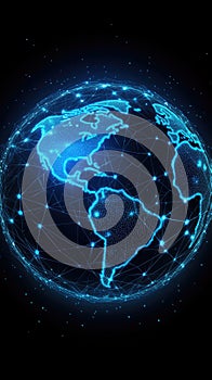 Global social media network connection on planet earth globe. Internet technology and online information data exchange