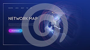 Global social network. Abstract vector background. Web design Network Map World Globe Vector. Digital Earth Technology