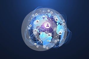 Global social network. Networking and data connection concept. Worldwide internet and technology. Dynamic waves