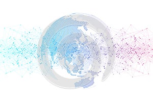 Global social network. Networking and data connection concept. Worldwide internet and technology. Dynamic waves