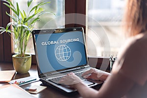 Global sourcing concept on a laptop screen