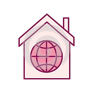 Global sphere in house line and fill style icon vector design