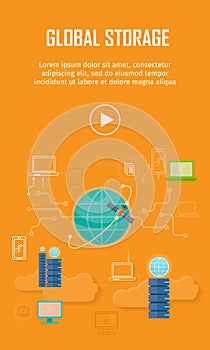Global Storage Video Web Banner in Flat Style