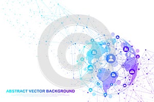 Global structure networking and data connection concept. Social network communication in the global computer networks