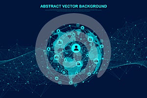 Global structure networking and data connection concept. Social network communication in the global computer networks