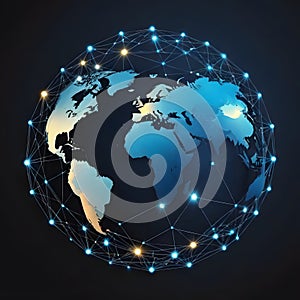 global structure networking and data exchanges customer connection on a dark background, globe on a blue background, Generative AI