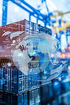 Global Supply Chain Concept with Shipping Containers and Data Visualization