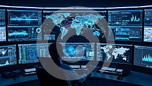 Global surveillance command center with map and data control