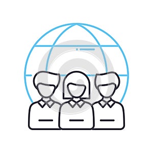 global team line icon, outline symbol, vector illustration, concept sign