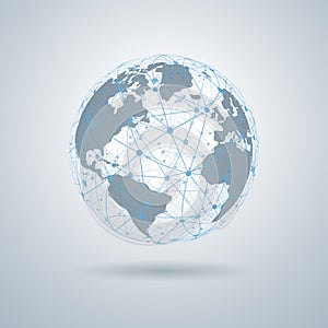 Global tech concept, Network connection, 3D Globes with World Maps â€“ vector