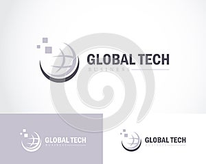 global tech logo creative pixel world connect data design template business