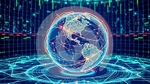 Global technology concept: Earth globe with digital binary code