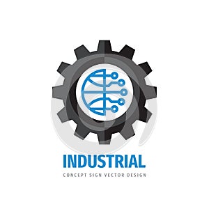 Global technology gear concept business logo template design. Globe world and cogwheel mechanic sign. Computer network SEO icon.