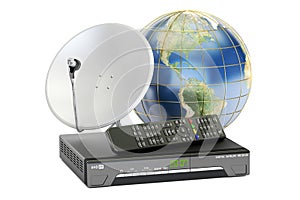 Global telecommunications concept. Digital satellite receiver wi