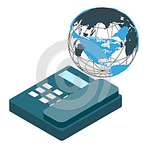 Global telephony icon, isometric style