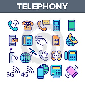 Global Telephony System Linear Vector Icons Set