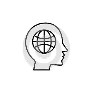 Global thinking vector icon. filled flat sign for mobile concept and web design. Head and globe glyph icon. Symbol, logo