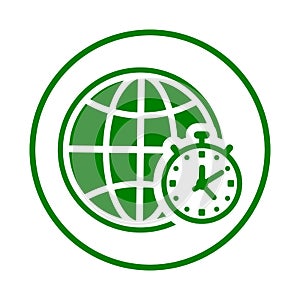 Global, time, zone icon. Green vector sketch