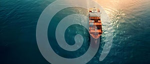 Global Trade and Logistics: Aerial View of a Container Ship at Sea. Concept Global Trade,
