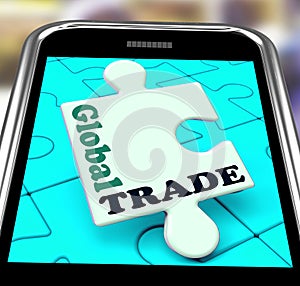 Global Trade Smartphone Means Online Worldwide Commerce