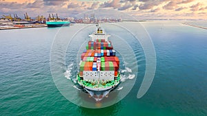 Global transport cargo and logistic business import and export, Container ship in seaport terminal, Container cargo vessel freight
