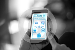 Global transportation concept on a smartphone