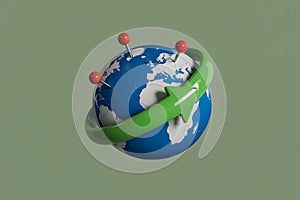 Global Travel and Logistics Concept with Pins and Arrow