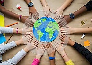 Global unity children hands earth