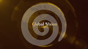 Global Vision On Golden Shiny Of Dotted Globe Earth World Map, Center Position