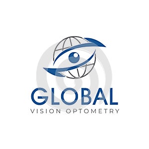 Global vision optometry logo, eye round the earth vector