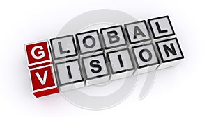 Global vision word block on white