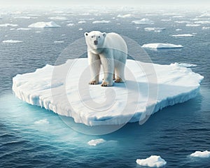 Global Warming Adult Polar Bear North Pole Stranded Floating Ice island Melting Climate Change AI Generated photo