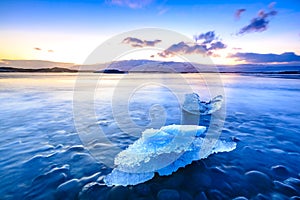 Global warming affects Jokulsarlon glacier lake in Iceland. Suns