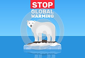 Global warming change climate concept .polar bear on floe melting iceberg