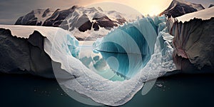 Global warming and climate change concept. Illustration of melting glaciers and icebergs. Generative AI