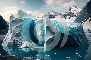 Global warming and climate change concept. Illustration of melting glaciers and icebergs. Generative AI